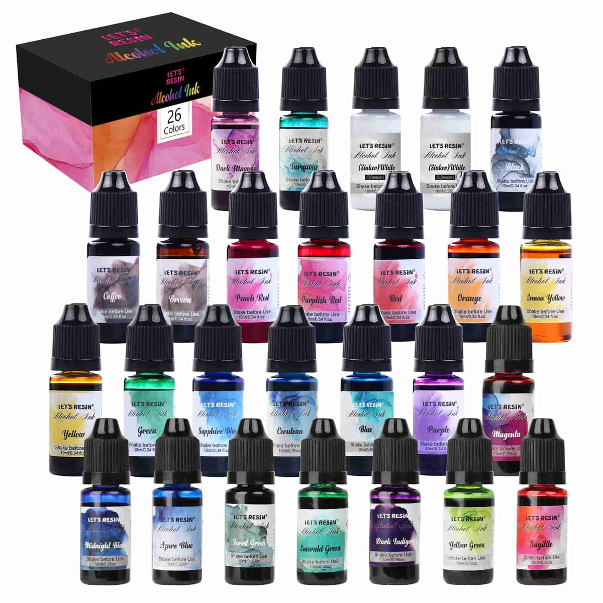 High Concentrated Alcoho Ink Set - 26 color/Each 10ml - Vibrant Colors ...