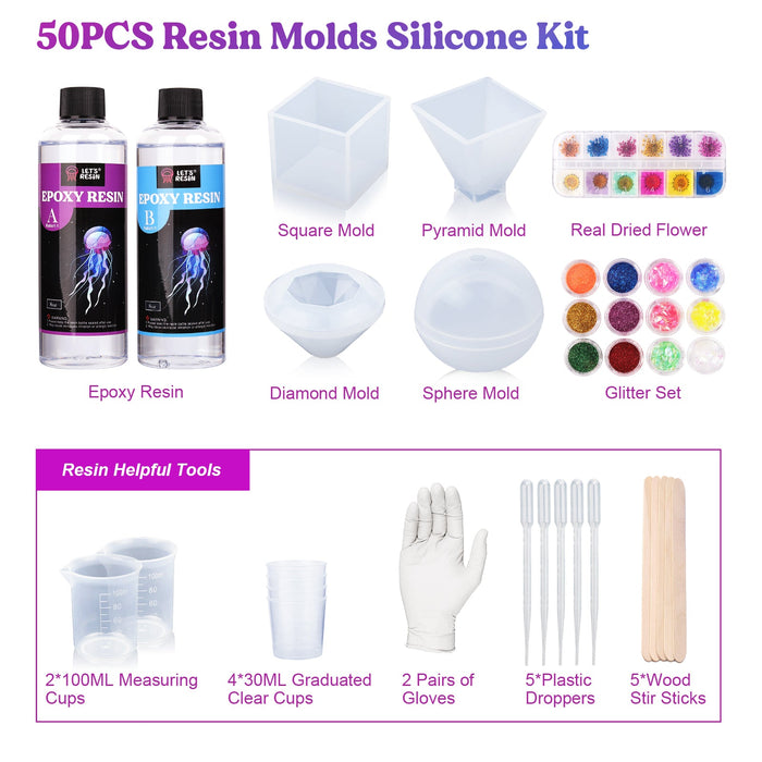 18pcs DIY Silicone Resin Casting Molds Tools Set, EEEkit Epoxy Resin Molds  for Jewelry Craft Casting, Including Cube, Pyramid, Sphere, Diamond, Stone Resin  Mold with Silicone Cups & Wood Sticks 