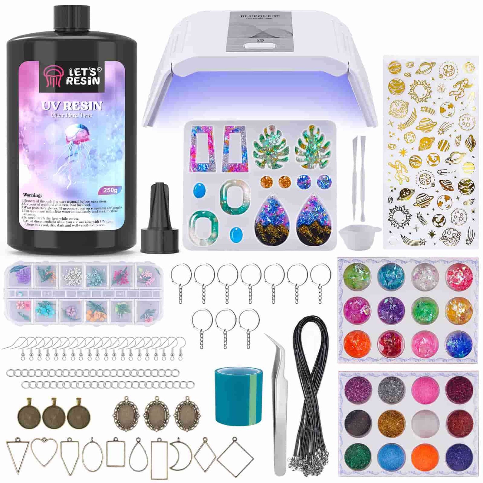 UV Resin Kit with Light,153Pcs Resin Jewelry Making Kit with Highly ...