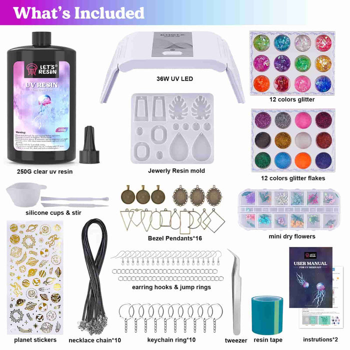 Kit de résine UV avec lumière, porte-clés, kit de fabrication de bijoux 